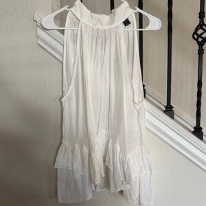 White Sleeveless Ruffle Blouse